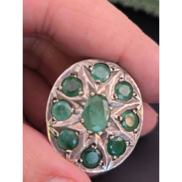 Vintage Estate 925 Sterling Silver & Emerald Ring Large Size 7-1/2 15.2 grams - Picture 7 of 12
